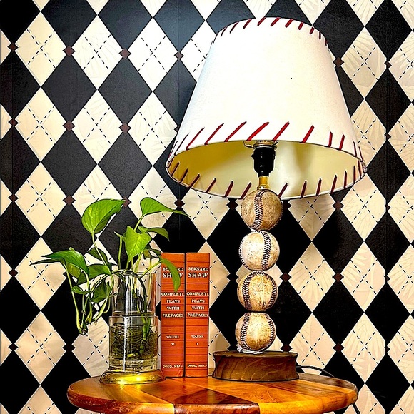 Vintage Baseball Table Lamp with Red Stitch Shade – Americana Sports Decor - Picture 6 of 15